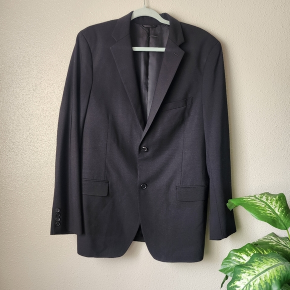 Theory Mens Structured Wool Black Suit Blazer Jacket 44 Regular - Picture 1 of 12